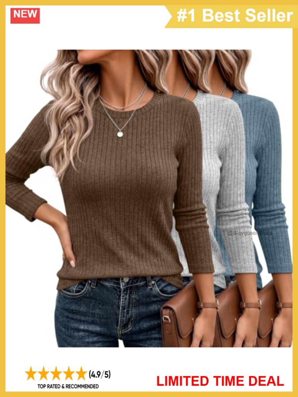 3 Pack Women's Long Sleeve Tunic Sweaters Crew Neck Pullover Lightweight